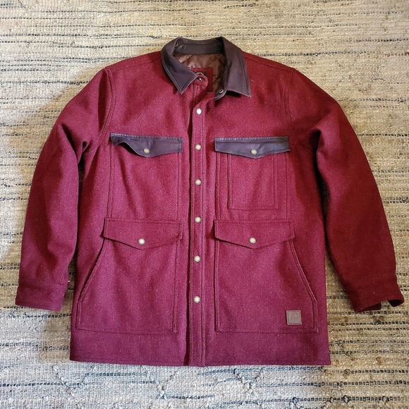 Overland Lane Men's Leather-Trimmed Wool Field Jacket Red/Brown Size Large EUC - Picture 1 of 9